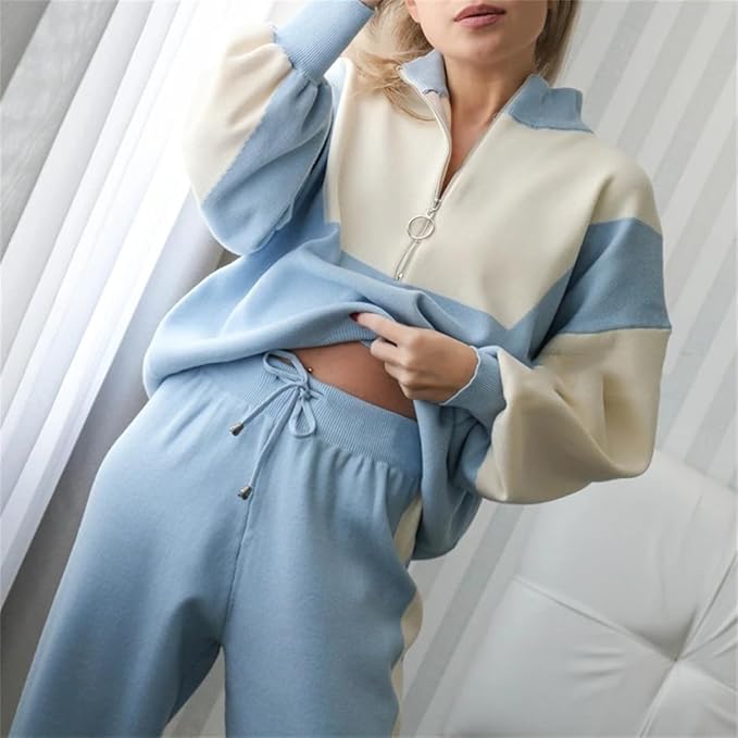 Conjunto de Suéter Tejido de Dos Piezas: Elegancia Elástica y Cálida