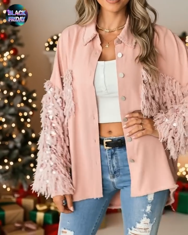 Chaqueta Shaggy Chic Rosa™ – Textura, Estilo y Toque Femenino