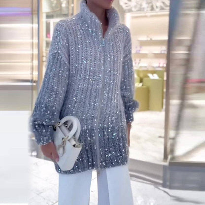 Suéter 'Luxe Zip' - Comodidad Oversize con Cuello Alto y Cremallera Brillante