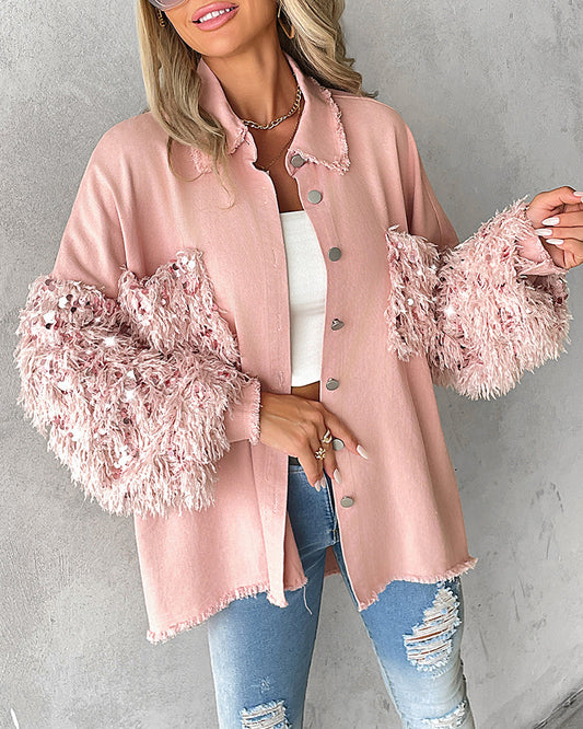 Chaqueta Shaggy Chic Rosa™ – Textura, Estilo y Toque Femenino