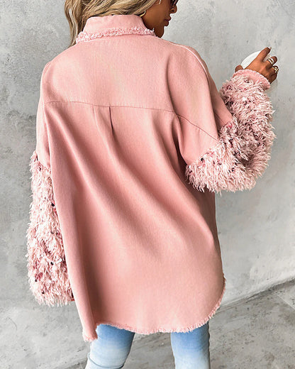 Chaqueta Shaggy Chic Rosa™ – Textura, Estilo y Toque Femenino