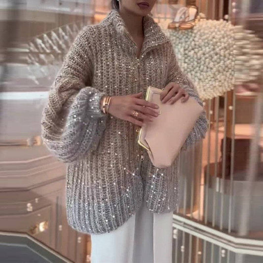 Suéter 'Luxe Zip' - Comodidad Oversize con Cuello Alto y Cremallera Brillante