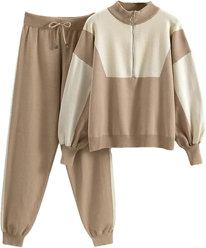 Conjunto de Suéter Tejido de Dos Piezas: Elegancia Elástica y Cálida