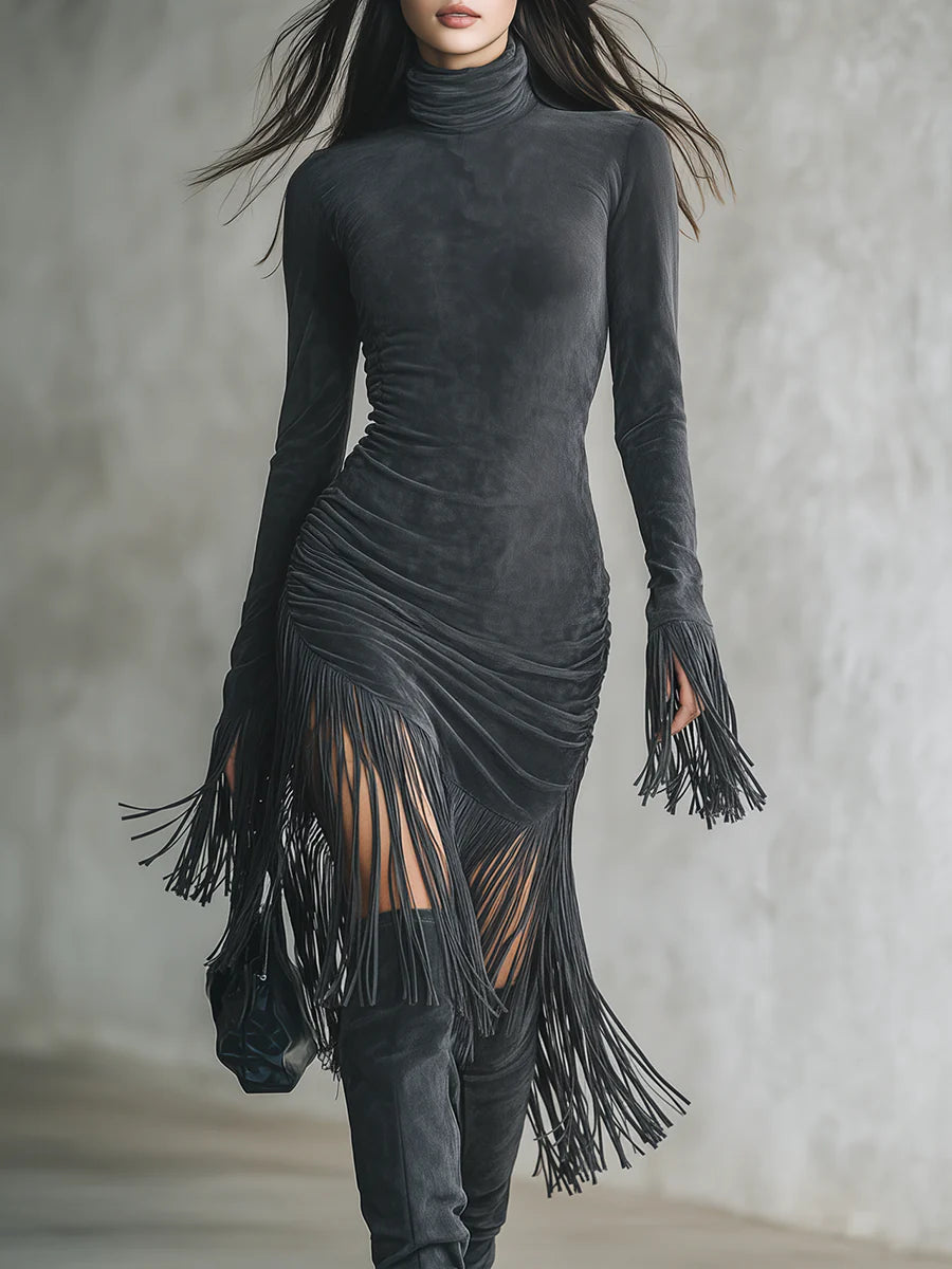 Vestido Suede Fringe™: Sofisticación Salvaje con Toque Bohemio