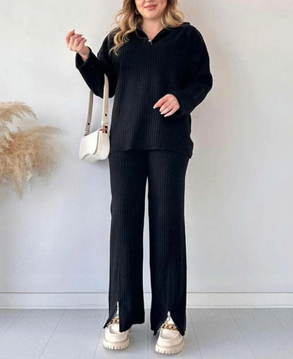 Conjunto Comfy Chic: Punto Acanalado y Pierna Abierta