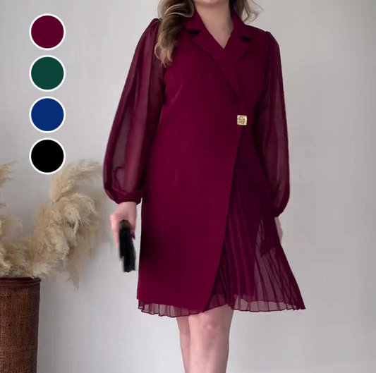 Vestido Elegante de Patchwork con Escote en V