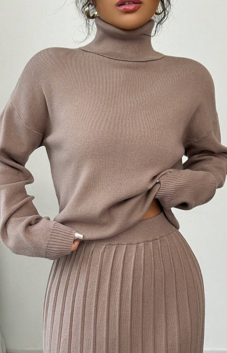 Chiquease: Conjunto Minimalista de Suéter y Falda de Cuello Alto