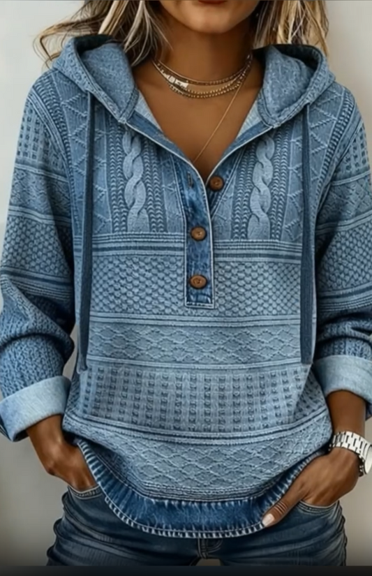 Hoodie Denim Knit™ – Estilo Denim, Comodidad Tejida