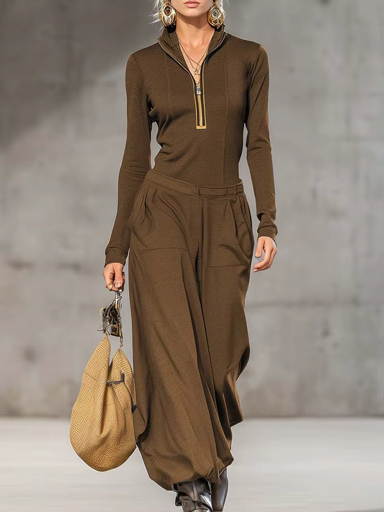 Maxi Dress Zip Elegance™ – Sofisticación Fluida con Toque Deportivo-Chic