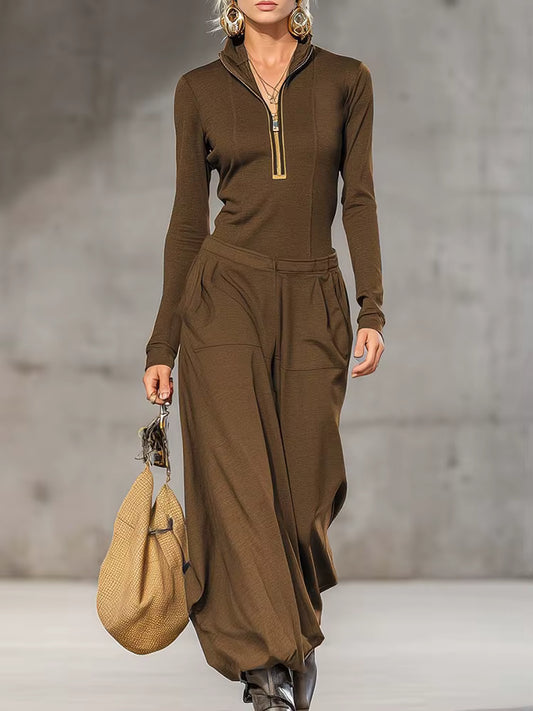Maxi Dress Zip Elegance™ – Sofisticación Fluida con Toque Deportivo-Chic