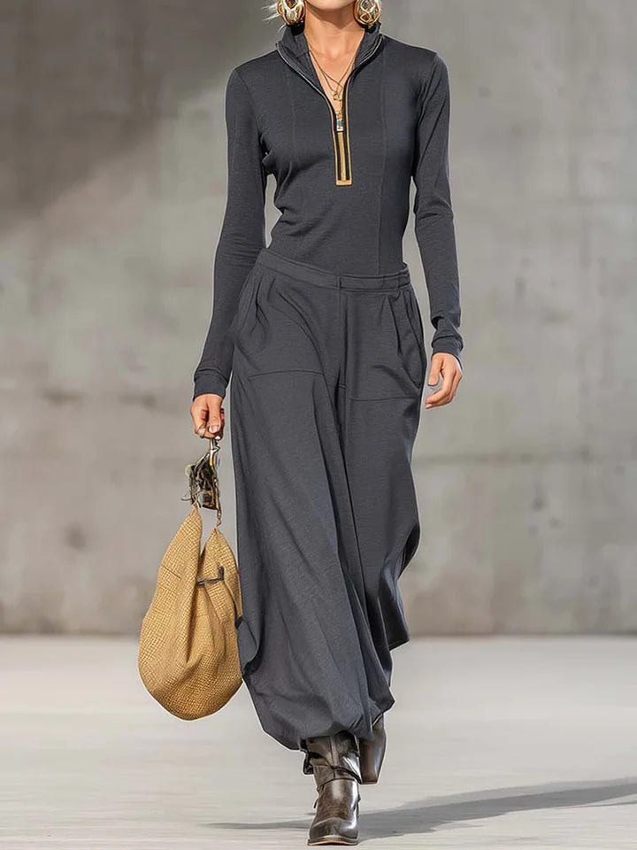Maxi Dress Zip Elegance™ – Sofisticación Fluida con Toque Deportivo-Chic