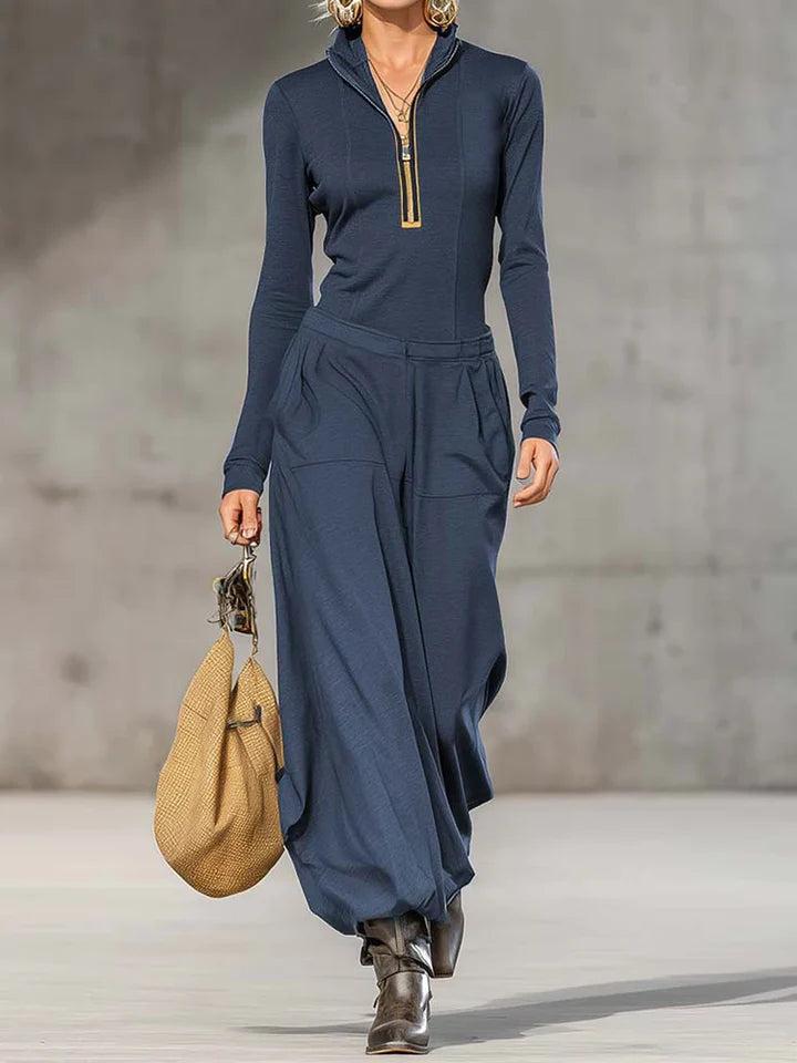 Maxi Dress Zip Elegance™ – Sofisticación Fluida con Toque Deportivo-Chic