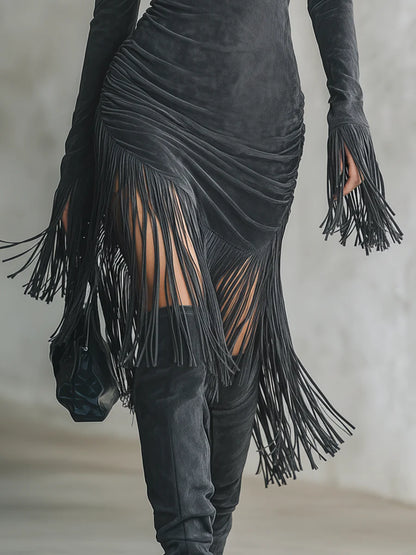 Vestido Suede Fringe™: Sofisticación Salvaje con Toque Bohemio