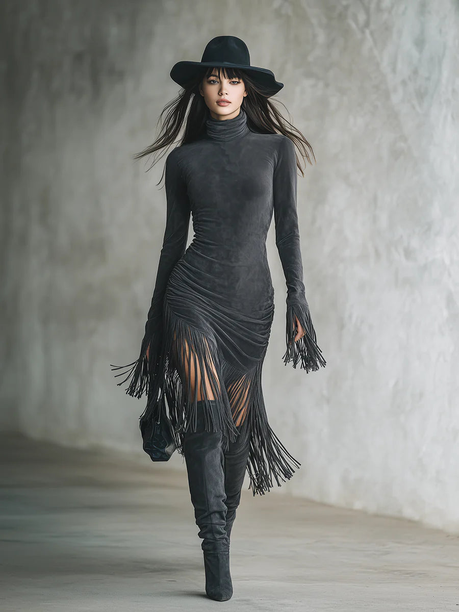 Vestido Suede Fringe™: Sofisticación Salvaje con Toque Bohemio