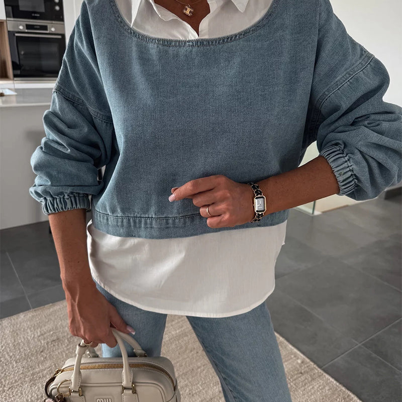 Denim Vanguardista: El Conjunto de Dos Piezas que Marca Tendencia