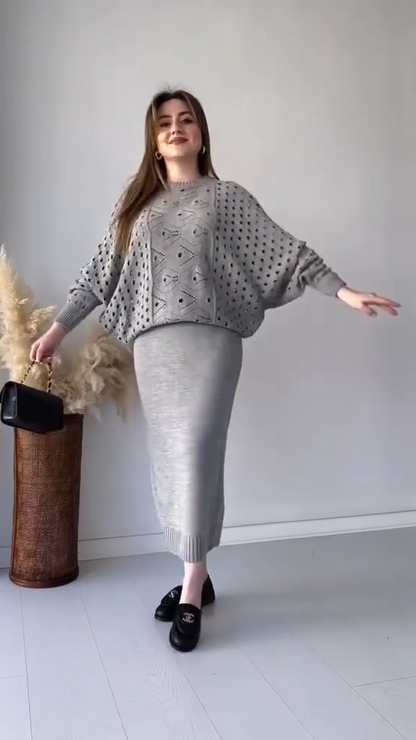 Conjunto Knit Calado Elegance™ – Suavidad, Estilo y Silueta Equilibrada