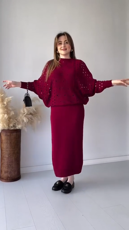 Conjunto Knit Calado Elegance™ – Suavidad, Estilo y Silueta Equilibrada